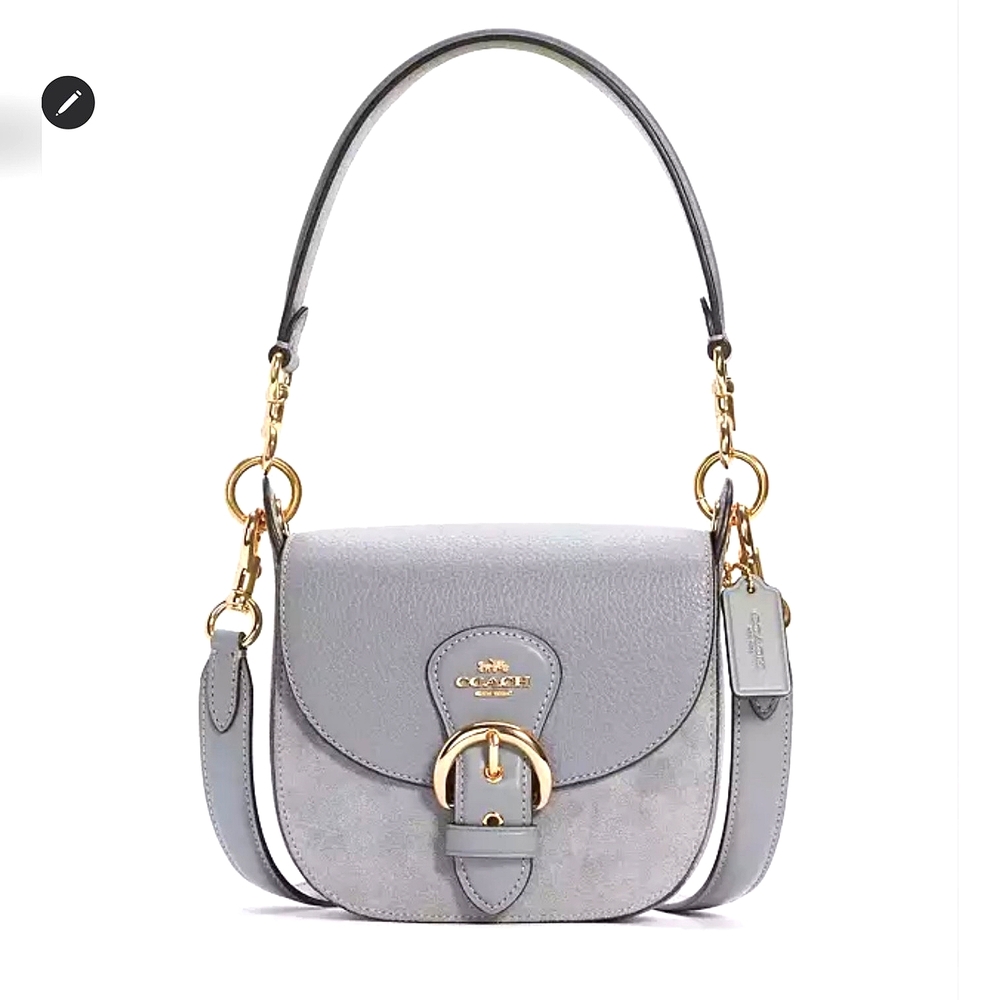SOLD- Coach Kleo Shoulder Bag 17 in Granite/Gold- - Picture 1 of 15